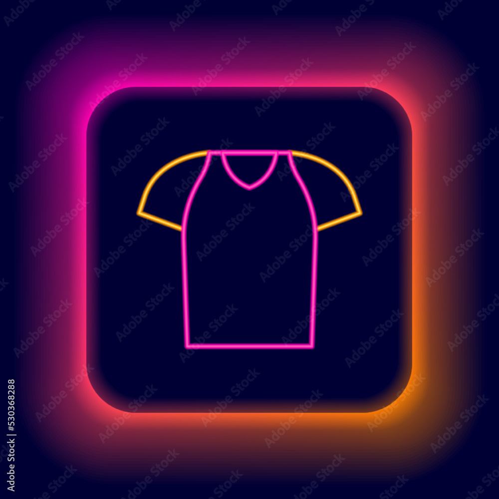 Glowing neon line T-shirt icon isolated on black background. Shirt. Colorful outline concept. Vector