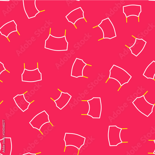 Line Female crop top icon isolated seamless pattern on red background. Undershirt. Vector