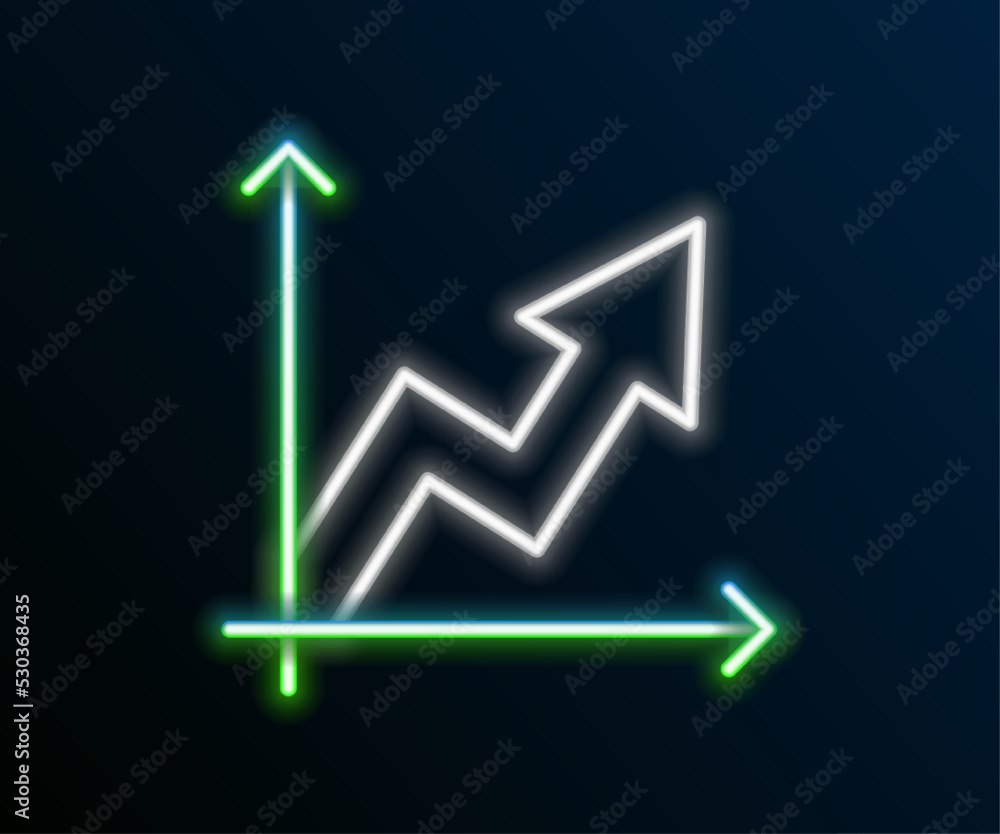 Glowing neon line Financial growth increase icon isolated on black background. Increasing revenue. Colorful outline concept. Vector Glowing neon line Financial growth increase icon isolated on black background. Increasing revenue. Colorful outline concept. Vector