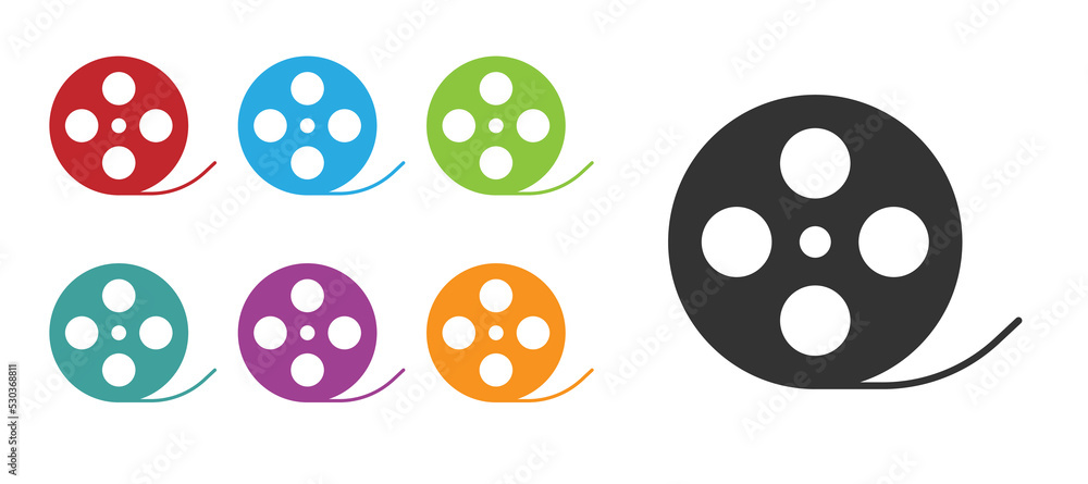 Black Film reel icon isolated on white background. Set icons colorful. Vector Black Film reel icon isolated on white background. Set icons colorful. Vector