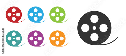 Black Film reel icon isolated on white background. Set icons colorful. Vector