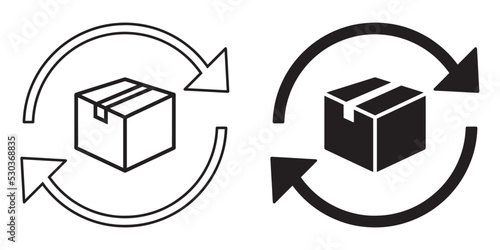 ofvs125 OutlineFilledVectorSign ofvs - closed cardboard box with circle arrow vector icon . environment concept . reusing . transparent . black outline filled version . AI 10 / EPS 10 . g11463