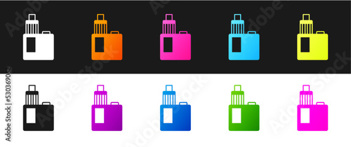 Set Vape mod device icon isolated on black and white background. Vape smoking tool. Vaporizer Device. Vector