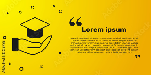 Black Education grant icon isolated on yellow background. Tuition fee, financial education, budget fund, scholarship program, graduation hat. Vector