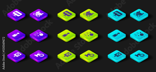 Set Protest, Hand grenade, Flying stone, Gas mask and icon. Vector