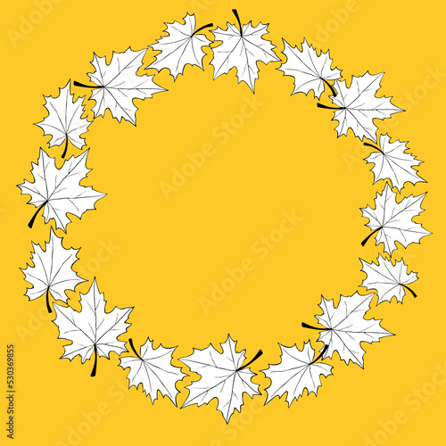Vector wreath of white maple leaves. Round frame in flat style. Theme of happy fall, nature, forest, thanksgiving
