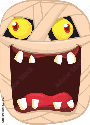  Scary cartoon monster mummy face vector. Cute square avatar or icon. Halloween illustration. Great for party decoration