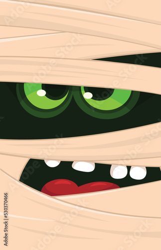  Scary cartoon monster mummy face vector. Cute square avatar or icon. Halloween illustration. Great for party decoration