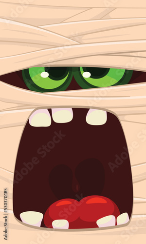  Scary cartoon monster mummy face vector. Cute square avatar or icon. Halloween illustration. Great for party decoration