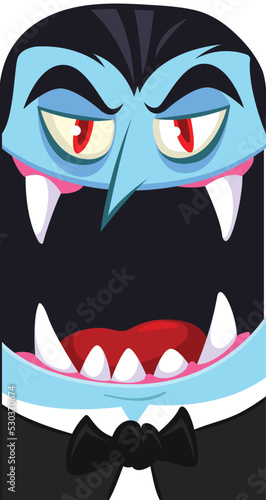 Happy Halloween. Count Dracula face avatar. Cute cartoon vampire character with big open mouth  tongue  fangs.