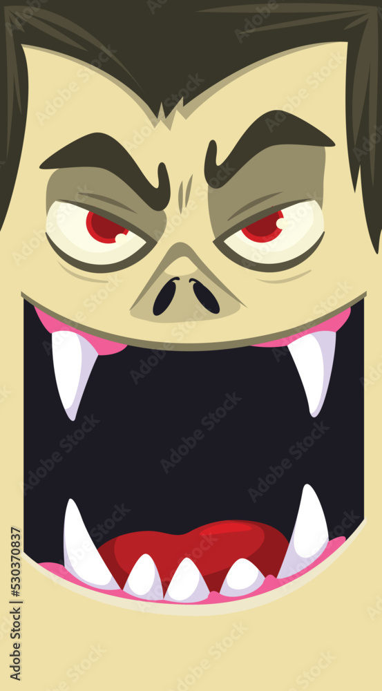Happy Halloween. Count Dracula face avatar. Cute cartoon vampire character with big open mouth, tongue, fangs. Happy Halloween. Count Dracula face avatar. Cute cartoon vampire character with big open mouth, tongue, fangs.
