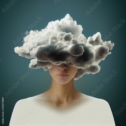 Girl with AHDH with cloudy head photo