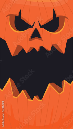 Halloween pumpkin head with scary face expression. Vector cartoon illustration of glowing jack-o-lantern monster character design with carved emotion isolated