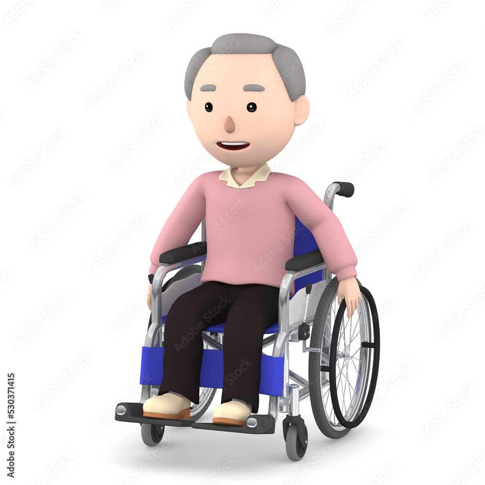The old man sitting in a wheelchair on transparent background, 3D illustration The old man sitting in a wheelchair on transparent background, 3D illustration
