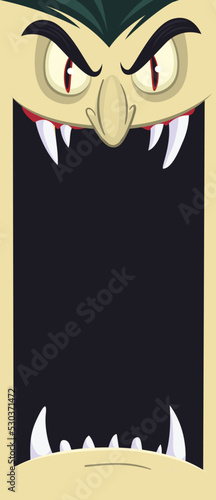 Happy Halloween. Count Dracula face avatar. Cute cartoon vampire character with big open mouth, tongue, fangs.