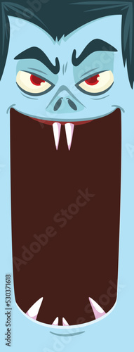 Happy Halloween. Count Dracula face avatar. Cute cartoon vampire character with big open mouth, tongue, fangs.