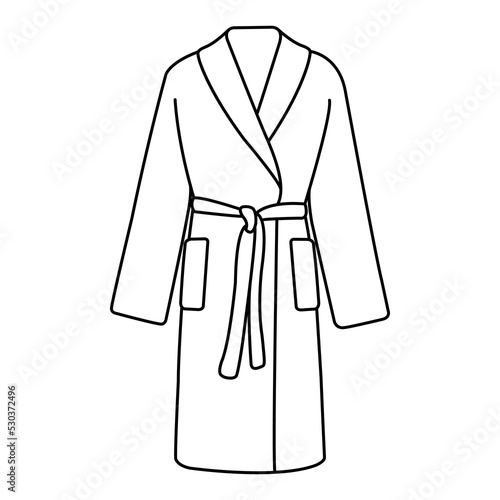 doodle black and white icon long robe with belt, terry robe 