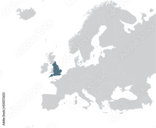  Blue Map of England within gray map of European continent