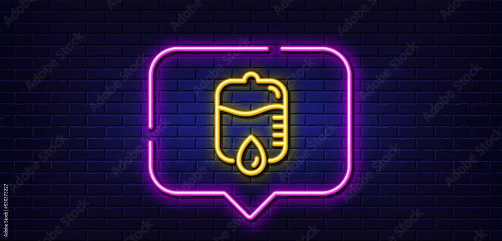 Neon light speech bubble. Medicine drop counter line icon. Medical equipment sign. Neon light background. Drop counter glow line. Brick wall banner. Vector Neon light speech bubble. Medicine drop counter line icon. Medical equipment sign. Neon light background. Drop counter glow line. Brick wall banner. Vector