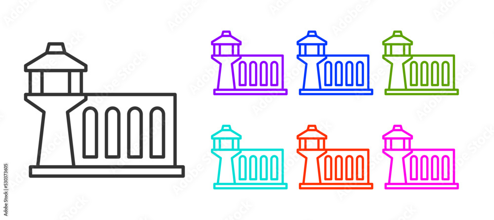 Black line Airport control tower icon isolated on white background. Set icons colorful. Vector