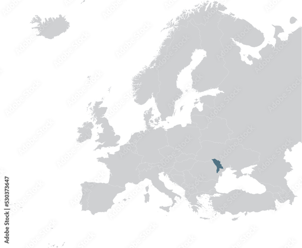 Obraz premium Blue Map of Moldova within gray map of European continent