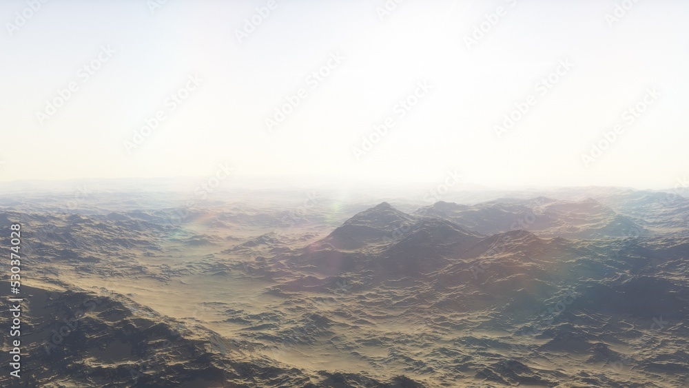 Mars like red planet, with arid landscape, rocky hills and mountains, for space exploration and science fiction backgrounds.
Mars like red planet, with arid landscape, rocky hills and mountains, for space exploration and science fiction backgrounds.