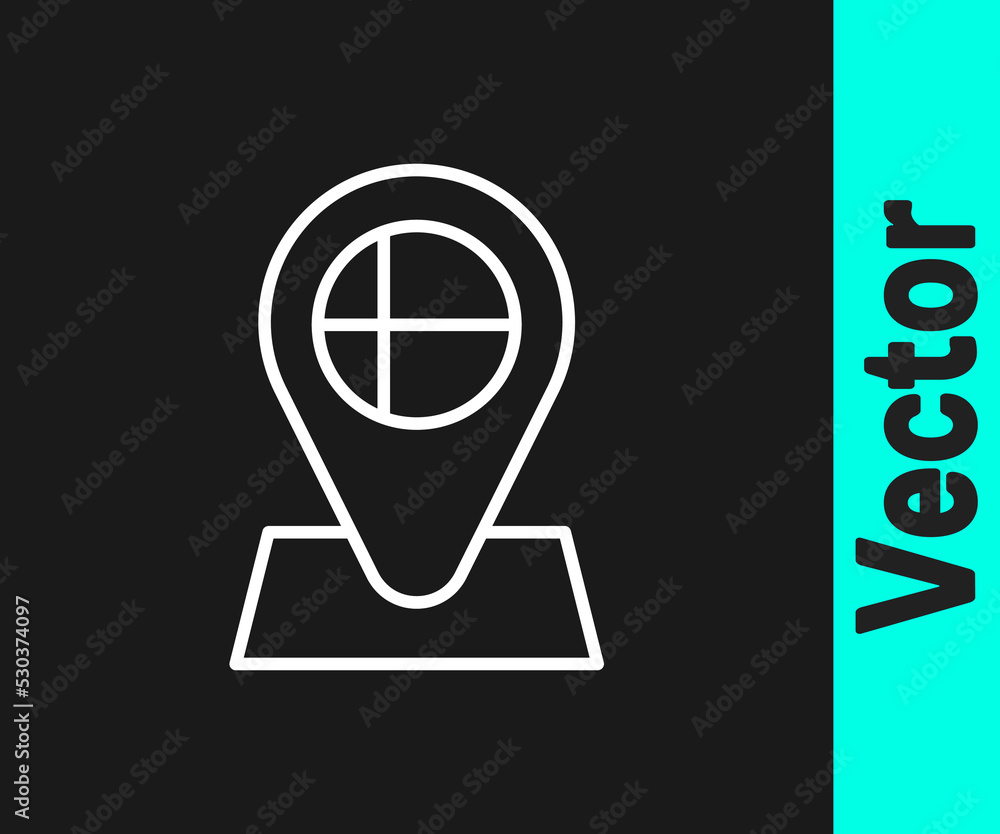 White line Location marker with round flag nation of Iceland con isolated on black background. Vector White line Location marker with round flag nation of Iceland con isolated on black background. Vector