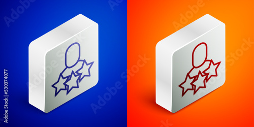 Isometric line Productive human icon isolated on blue and orange background. Idea work, success, productivity, vision and efficiency concept. Silver square button. Vector