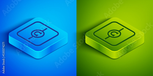 Isometric line Ohmmeter icon isolated on blue and green background. Square button. Vector