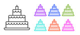 Black line Wedding cake icon isolated on white background. Set icons colorful. Vector
