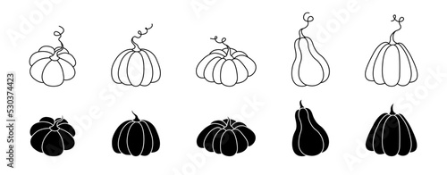Pumpkin vector icon set. Gourd sign collection. Halloween pumpkin icon. EPS 10