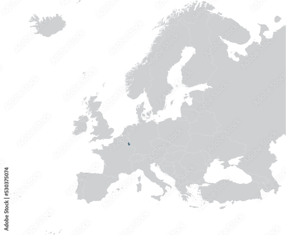 Fototapeta premium Blue Map of Luxembourg within gray map of European continent