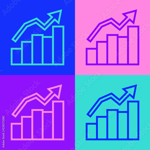 Pop art line Financial growth increase icon isolated on color background. Increasing revenue. Vector