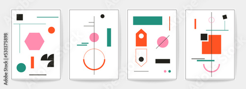 Geometric minimal posters. Simple primitive figures, modern backgrounds suprematism bauhaus style. Vector illustration