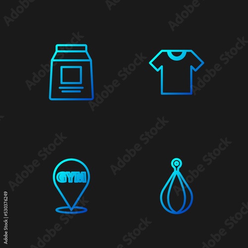 Set line Punching bag  Location gym  Sports nutrition and T-shirt. Gradient color icons. Vector