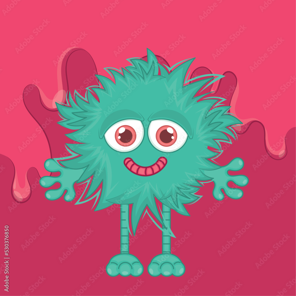 Isolated cute green hairy monster with a smile Vector