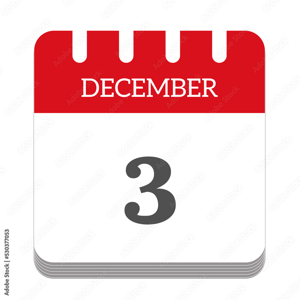 Fototapeta premium December 3 calendar flat icon