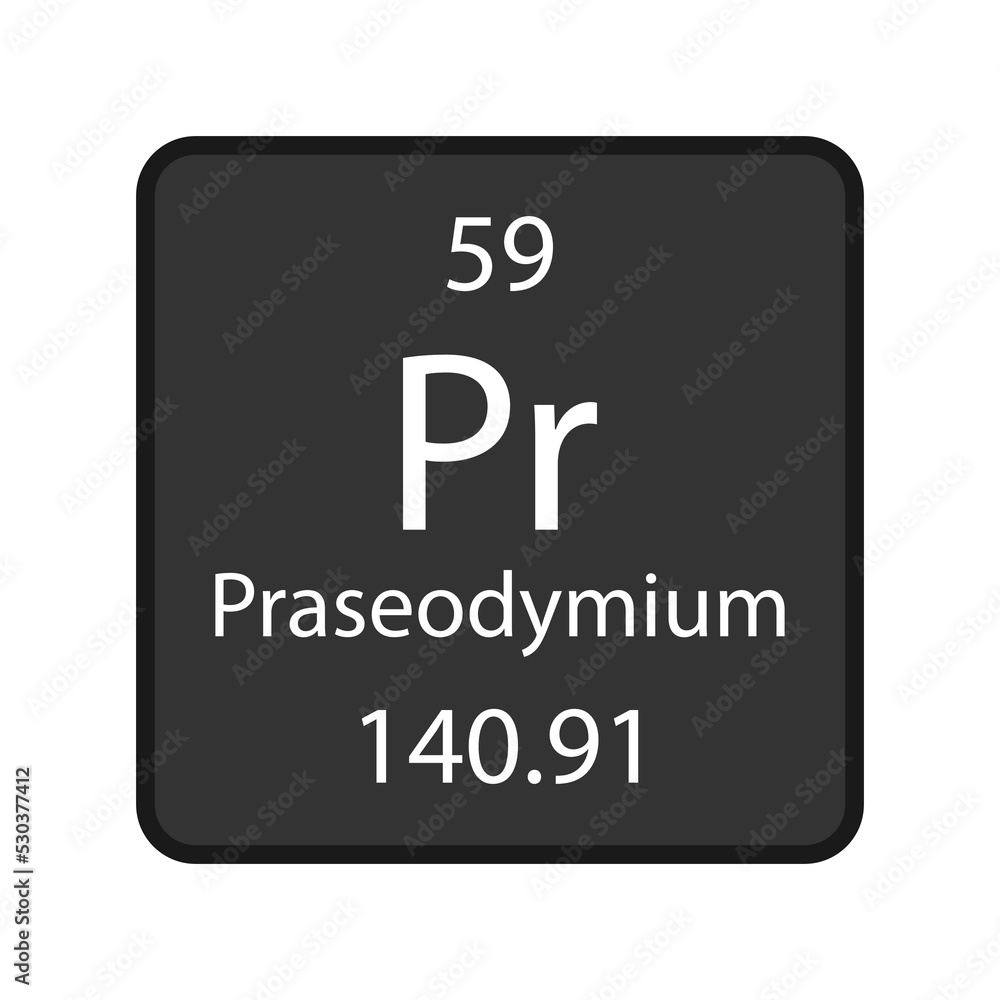 Praseodymium symbol. Chemical element of the periodic table. Vector illustration.