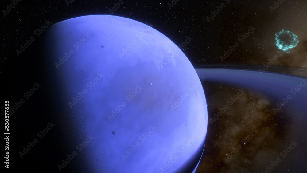 Obraz premium super-earth planet, realistic exoplanet, planet suitable for colonization, earth-like planet in far space, planets background 3d render 