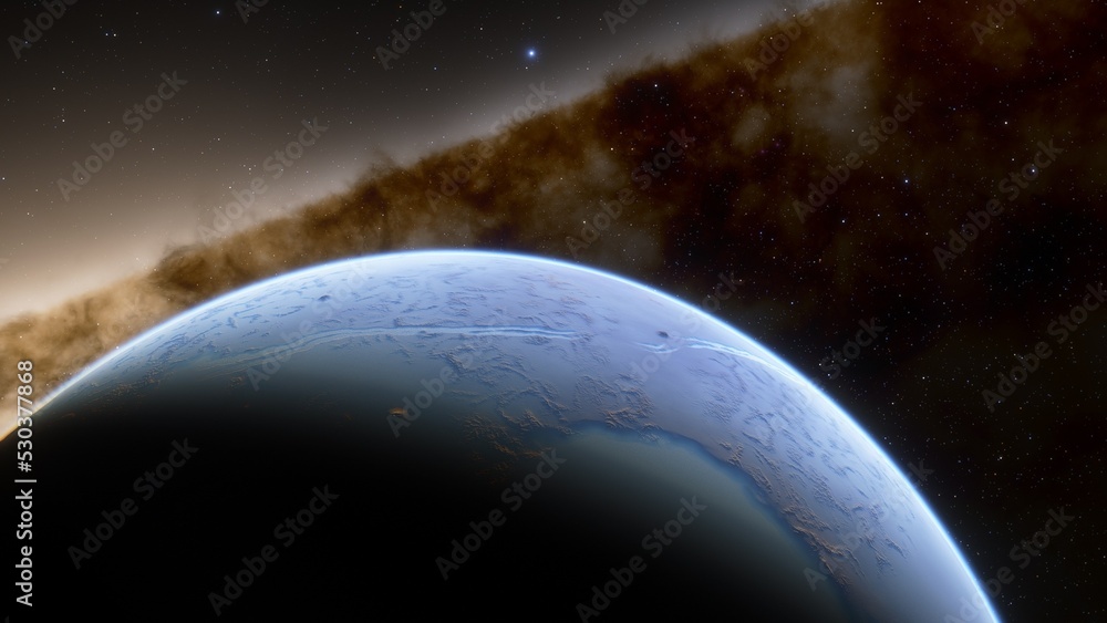 super-earth planet, realistic exoplanet, planet suitable for colonization, earth-like planet in far space, planets background 3d render
super-earth planet, realistic exoplanet, planet suitable for colonization, earth-like planet in far space, planets background 3d render