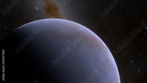 super-earth planet, realistic exoplanet, planet suitable for colonization, earth-like planet in far space, planets background 3d render
