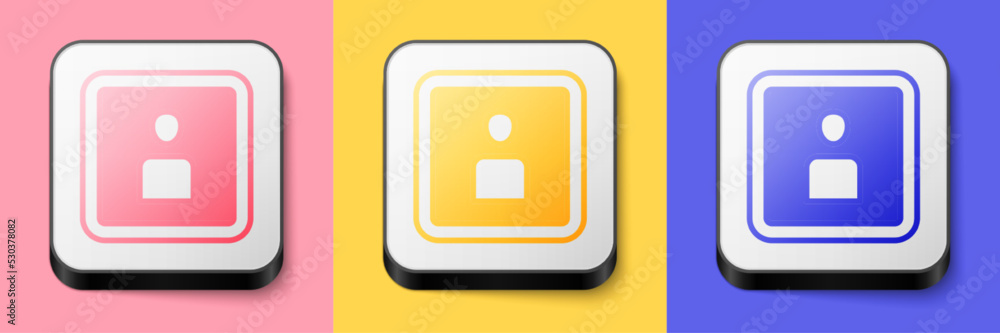 Isometric Play Video icon isolated on pink, yellow and blue background. Film strip sign. Square button. Vector Isometric Play Video icon isolated on pink, yellow and blue background. Film strip sign. Square button. Vector