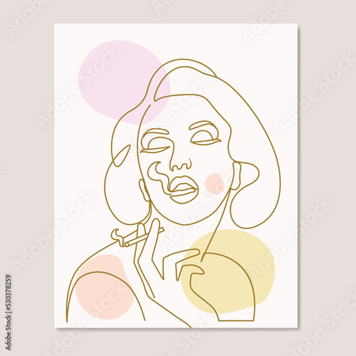 Abstract beauty woman smoking cigarette poster line art drawing vector lined illustration