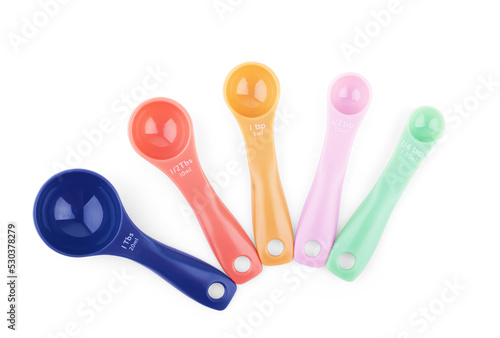 Canvas Print Measuring spoons plastic on white background