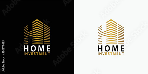 
Gold Home Building with Initial Letter H I, Golden Real Estate Apartment with HI Monogram luxury elegant logo design in Black and White Background