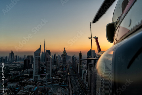 Photography Aerial Dubai sunset helicopter flying Sheikh Zayed Road