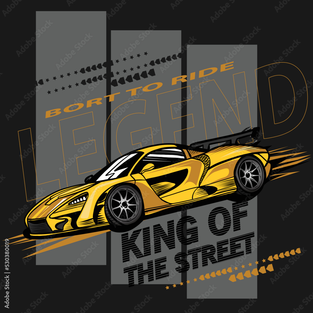 Typography print with Speed race car illustration. Speed slogan. For