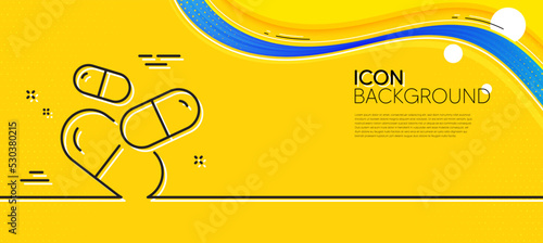 Capsule pill line icon. Abstract yellow background. Medical drugs sign. Pharmacy medication symbol. Minimal capsule pill line icon. Wave banner concept. Vector