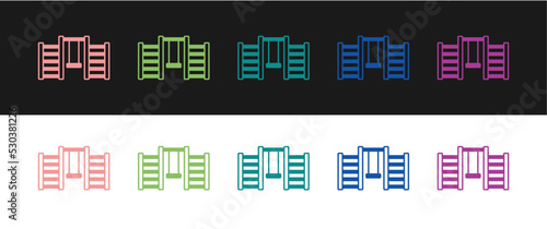 Set Wooden Swedish wall icon isolated on black and white background. Swedish stairs. Vector