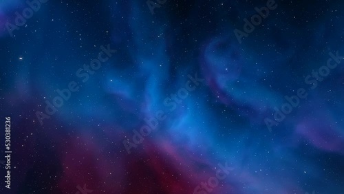 Flight through the galaxy, through the stars of the nebula in space. Colorful space background
